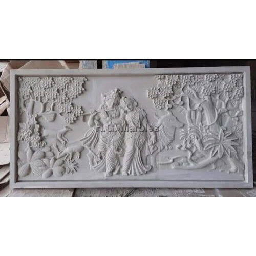 White Marble Radha Krishna Wall Mural - Product Type: Model