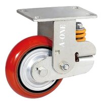 Spring Loaded Caster Wheel - Pu Material, 150 Mm Diameter, Red Color | Industrial Grade, Plate Mount For Trolleys And Carts