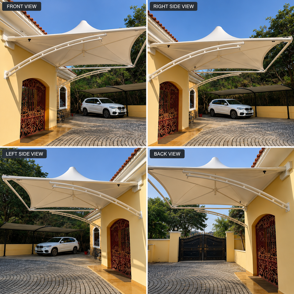 Car Parking Tensile Structure - Polyester or PTFE Material, Powder Coated Finish, White Color, Aluminium, Iron, or Stainless Steel Poles | High Quality Outdoor Design