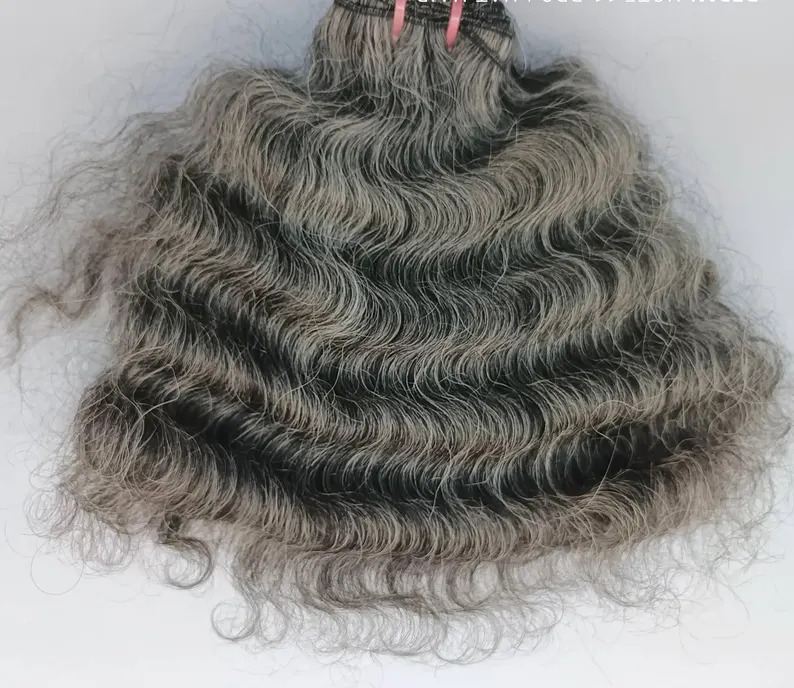 Grey Curly Hair Bundles Indian Human Hair Weaves Sew In Weft Extensions