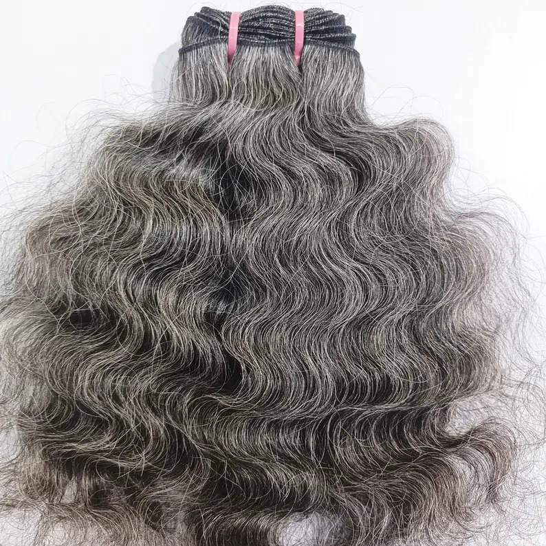Remy Curly Grey Human Hair Extensions Single Donor Bundle - Color: Natural Black And Brown