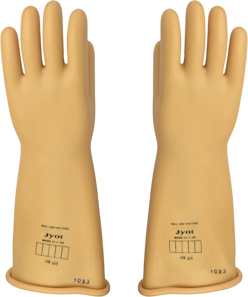 Electrical Rubber Hand Gloves - Rubber Material, Cream Color, Safety Rated Up To 11kv | 6 Month Warranty For Electrical Works Compliance
