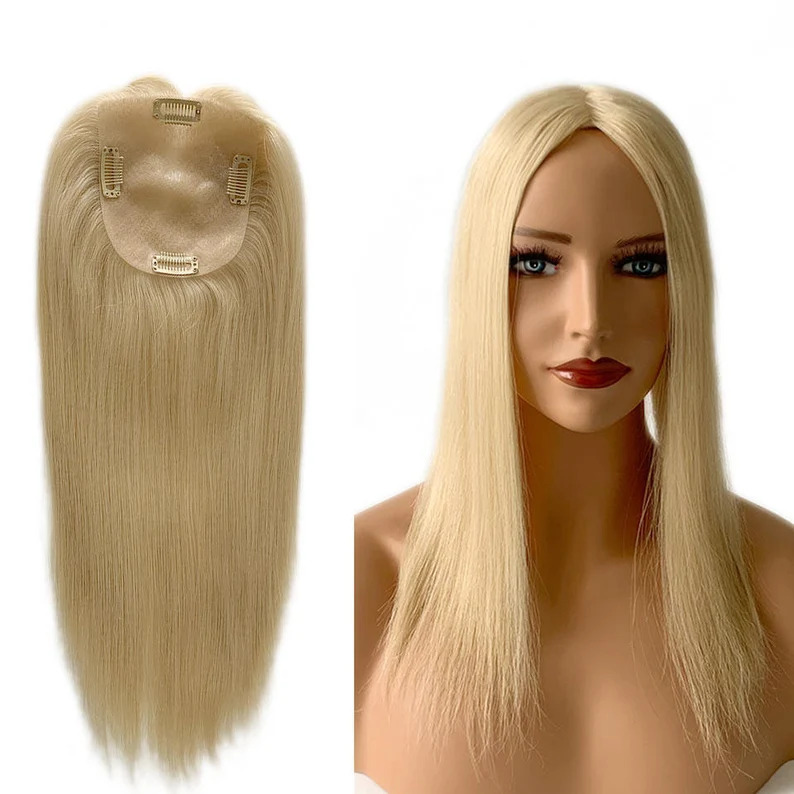 Silk Base Hair Topper - Straight blond With 4clips Virgin Human Hair