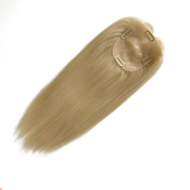 Silk Base Hair Topper - Straight blond With 4clips Virgin Human Hair