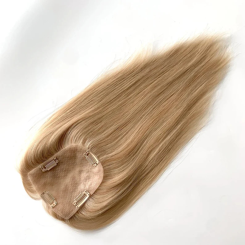 Silk Base Hair Topper - Straight blond With 4clips Virgin Human Hair