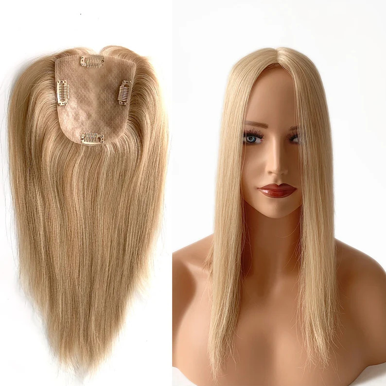 Silk Base Hair Topper - Straight blond With 4clips Virgin Human Hair