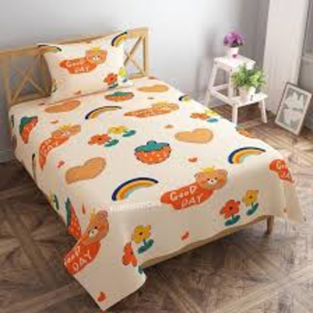 Babies Cartoon Bedsheet - 60*90 Inch, Assorted Prints | 50% Polyester And 50% Cotton, Washable, Comes With 2 Pillowcases, Soft And Lightweight