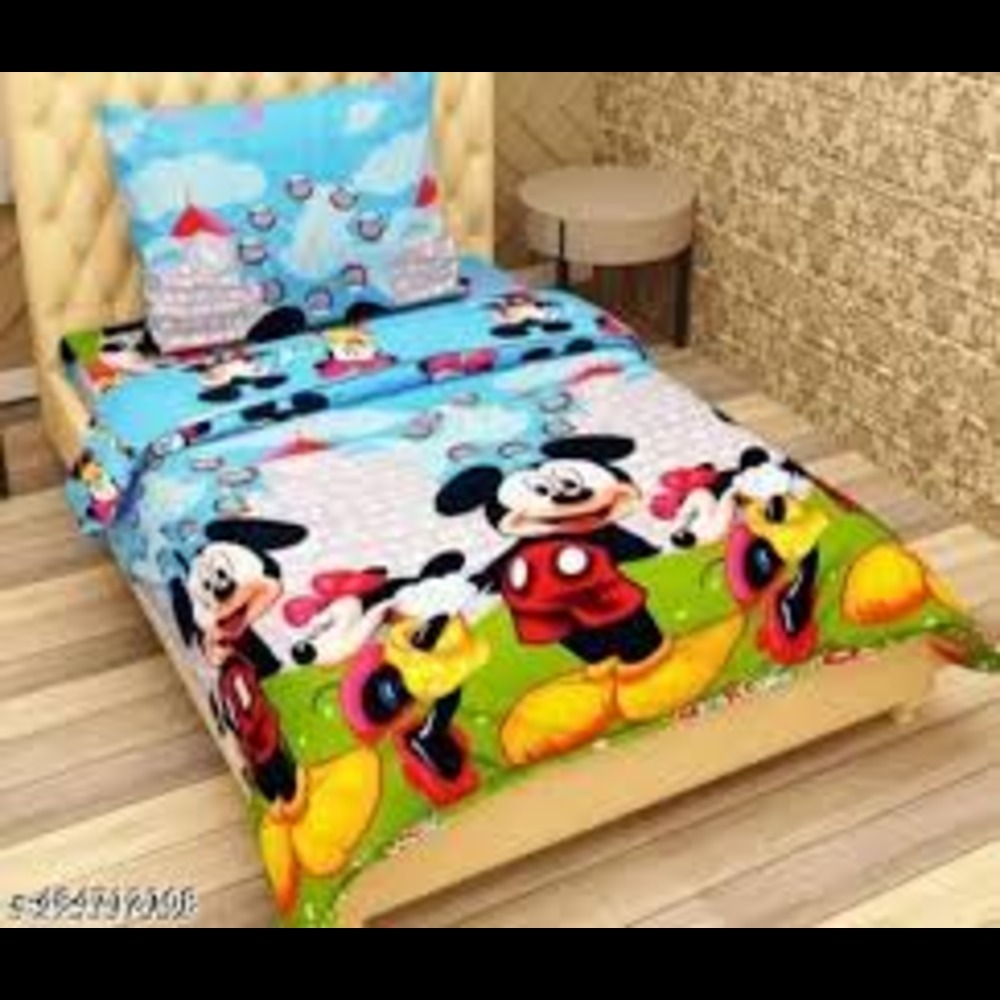 Babies Cartoon Bedsheet - 60*90 Inch, Assorted Prints | 50% Polyester And 50% Cotton, Washable, Comes With 2 Pillowcases, Soft And Lightweight