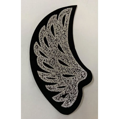 Embroidered Cotton Woven Label - Cloth Material, Rectangle Shape, Silver & Black Colors | Hot Melt Adhesive, Adhesive Sticker Design Printing