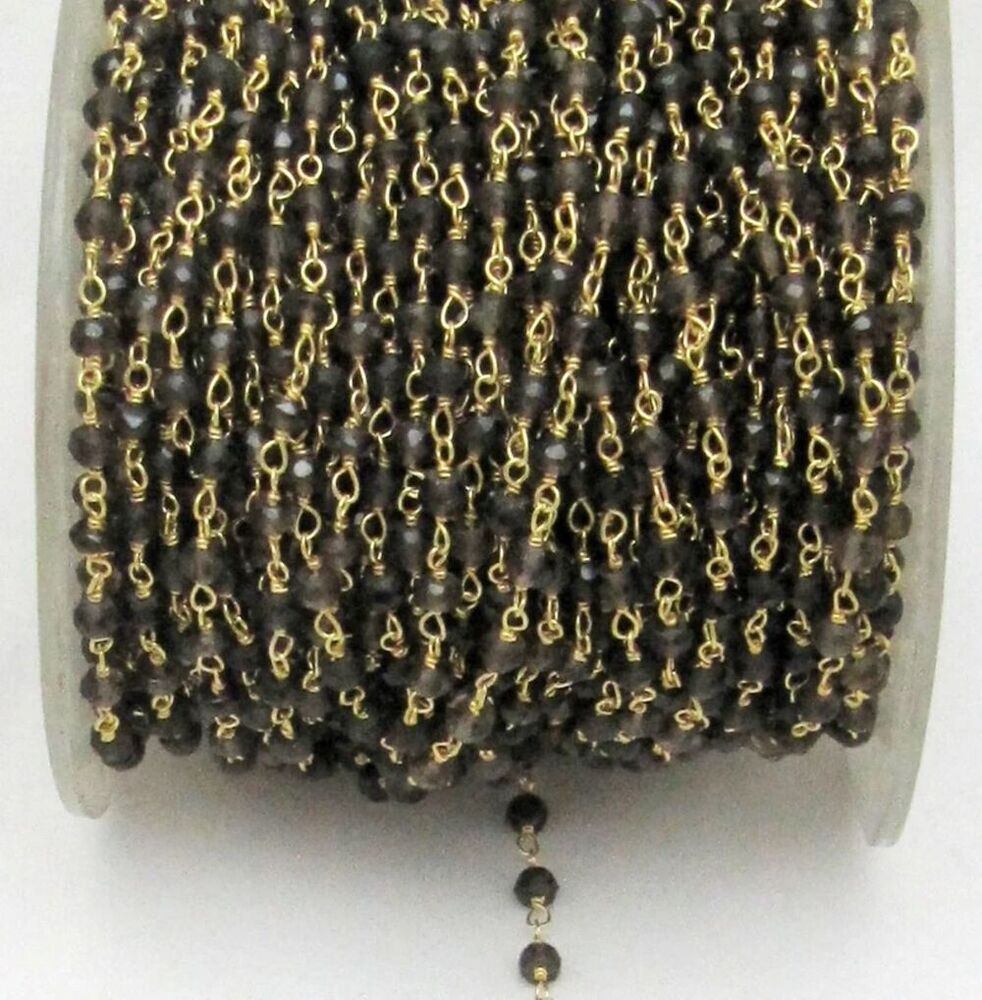 3- Feet Natural Smoky Quartz Rondelle Faceted Size 3-4mm Beaded
