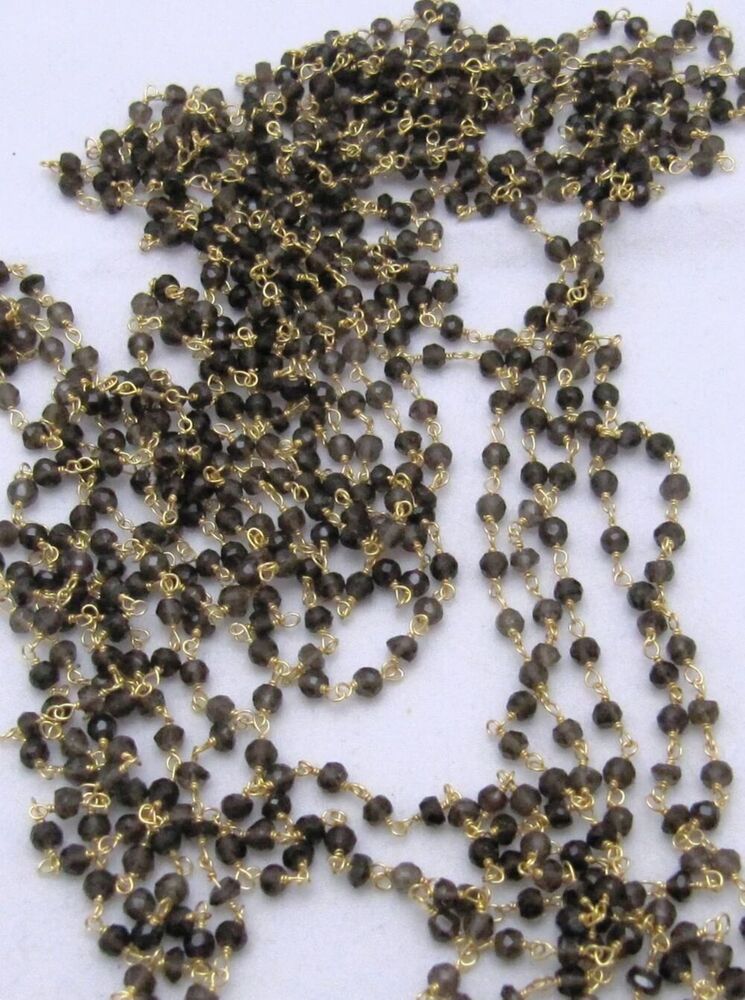3- Feet Natural Smoky Quartz Rondelle Faceted Size 3-4mm Beaded