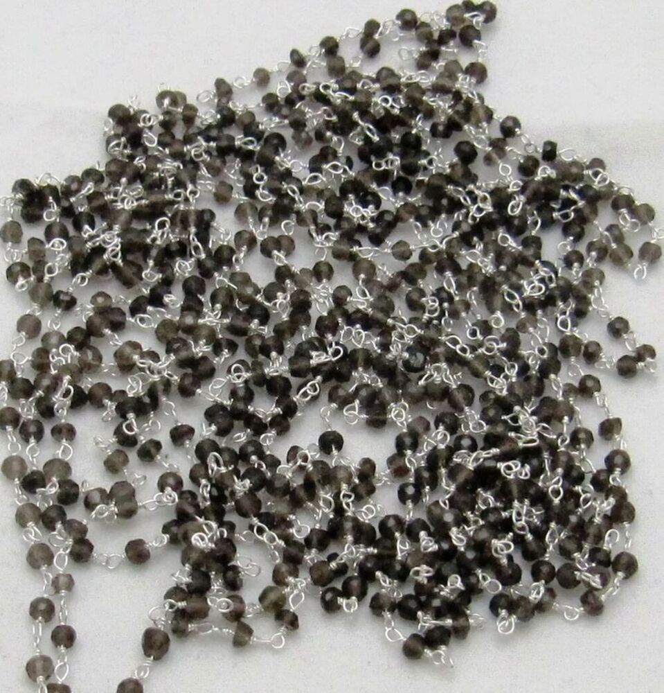 3- Feet Natural Smoky Quartz Rondelle Faceted Size 3-4mm Beaded