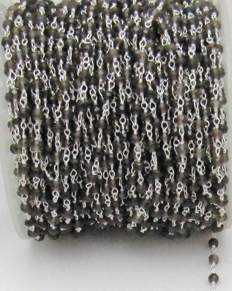 3- Feet Natural Smoky Quartz Rondelle Faceted Size 3-4mm Beaded