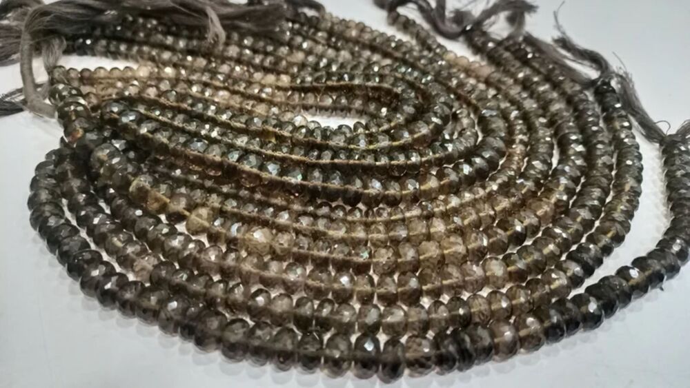 Natural Smoky Quartz Rondelle Faceted 8-9mm Beads Sold Per Strand 8 Inches