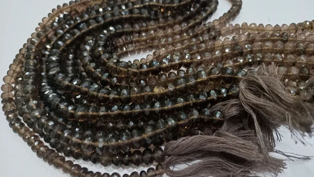 Natural Smoky Quartz Rondelle Faceted 8-9mm Beads Sold Per Strand 8 Inches