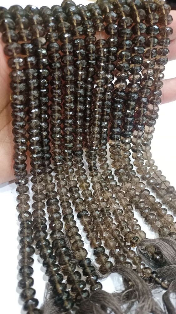 Natural Smoky Quartz Rondelle Faceted 8-9mm Beads Sold Per Strand 8 Inches