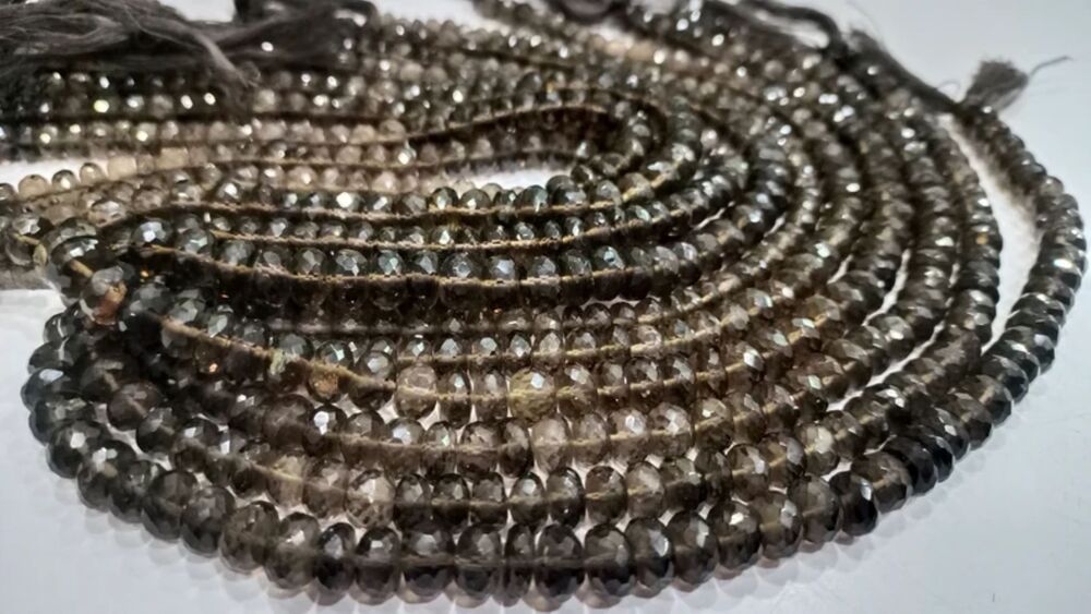 Natural Smoky Quartz Rondelle Faceted 8-9mm Beads Sold Per Strand 8 Inches