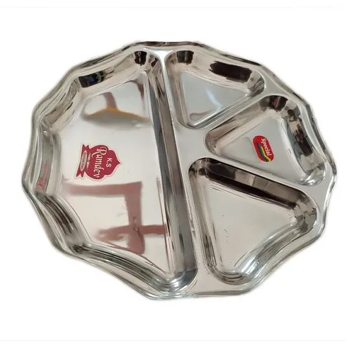 Silver Stainless Steel 4 Compartment Plate - Design: Attractive