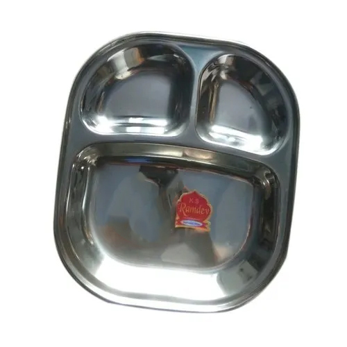 Stainless Steel 3 Compartment Plate - Color: Silver