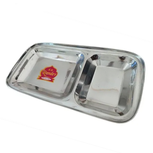 Stainless Steel 2 Compartment Plate - Color: Silver / Grey