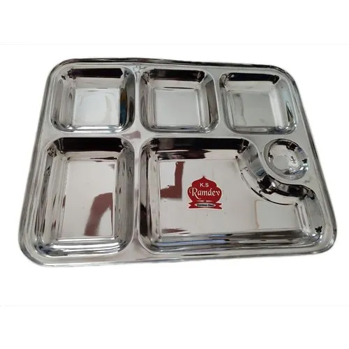 Stainless Steel Gujarati Serving Compartment Plate - Color: Silver