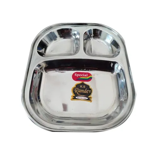 Silver Stainless Steel Compartment Plate