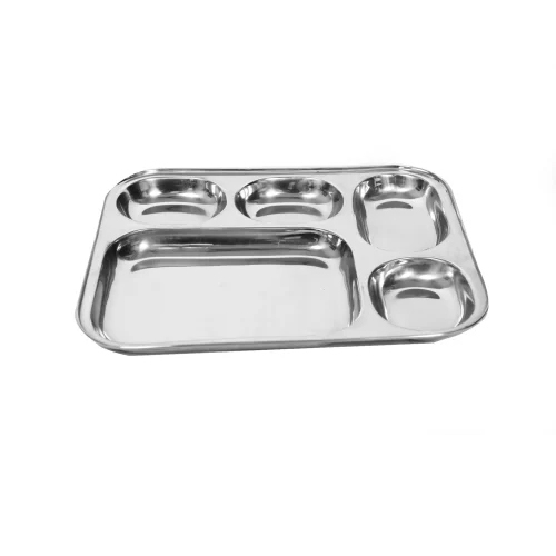 5 Partition Stainless Steel Dinner Plate - Color: Silver