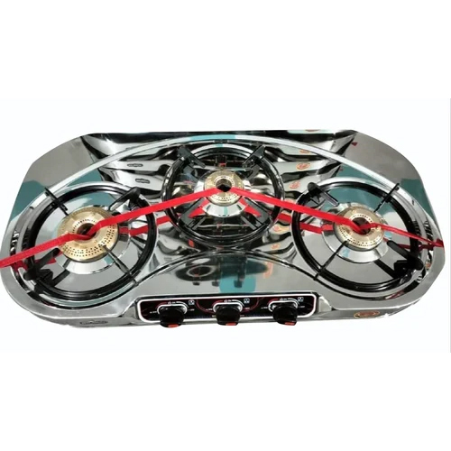 Stainless Steel Three Burner Gas Stove - Ignition Type: Manual