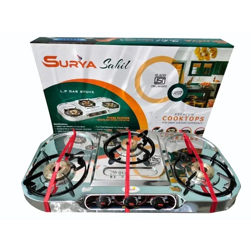 Surya Cast Iron 3 Burner Gas Stoves - Ignition Type: Manual