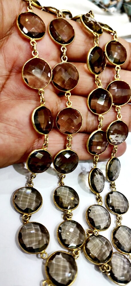 Natural Smoky Quartz Briolette Faceted Round Coin Shape 14mm to 15mm