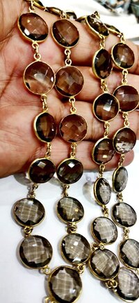 Natural Smoky Quartz Briolette Faceted Round Coin Shape 14mm to 15mm