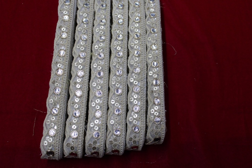 Fancy Embroidery Lace - 1 Inch X 9 Mtr, Sequence Material With Cut Work And Embroidered Design | Female Fancy Lace With Sequins Decoration