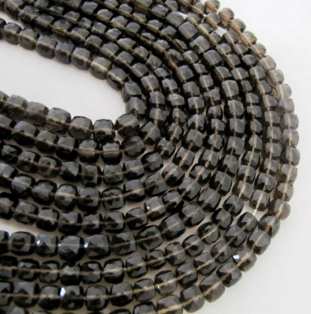 Natural Smoky Quartz 3D Cube 6 to 8mm Beads