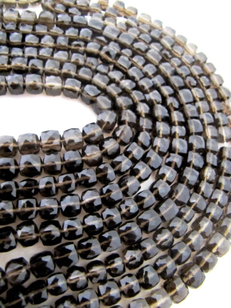Natural Smoky Quartz 3D Cube 6 to 8mm Beads