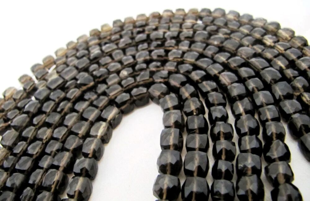 Natural Smoky Quartz 3D Cube 6 to 8mm Beads