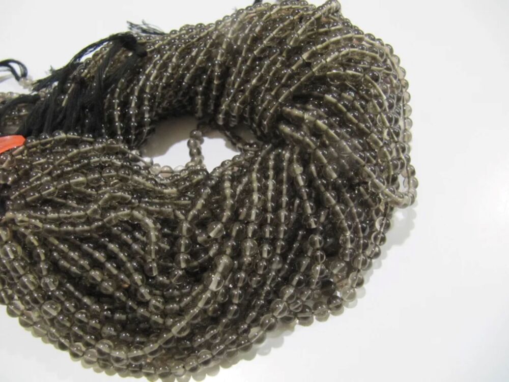 Natural Genuine Smoky Quartz Round Plain Smooth 4-5 mm