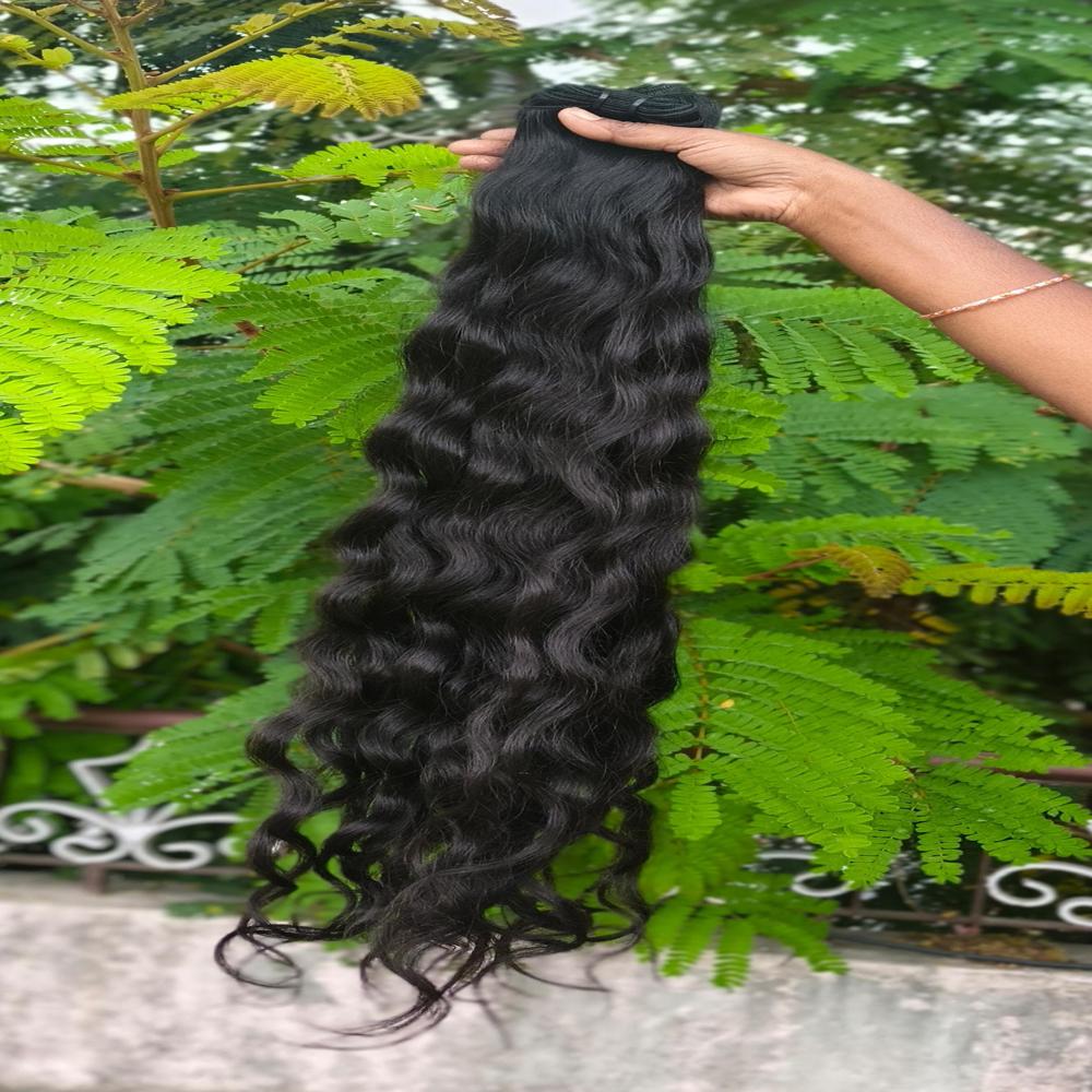 Long Size Raw Wavy Human Hair Extensions Temple Hair - Color: Black