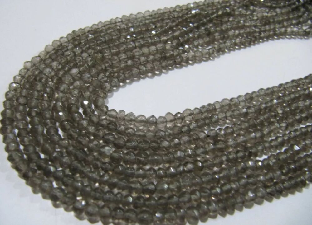 Natural Smoky Quartz Rondelle Faceted Beads 3-4 mm