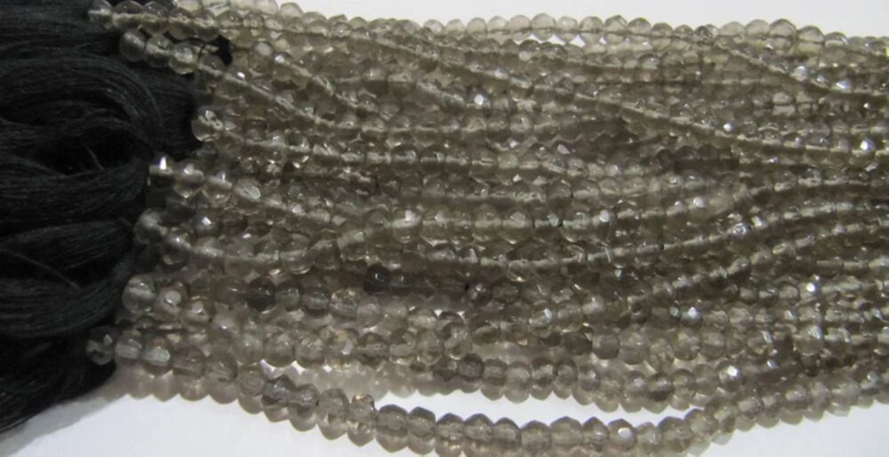 Natural Smoky Quartz Rondelle Faceted Beads 3-4 mm