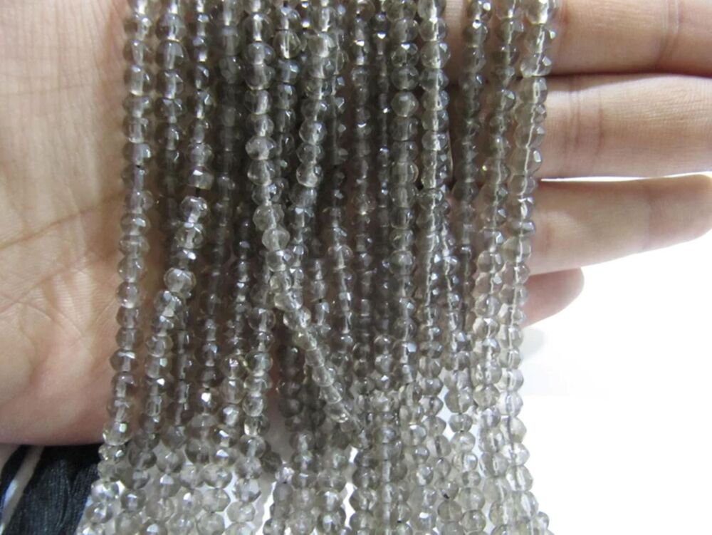 Natural Smoky Quartz Rondelle Faceted Beads 3-4 mm