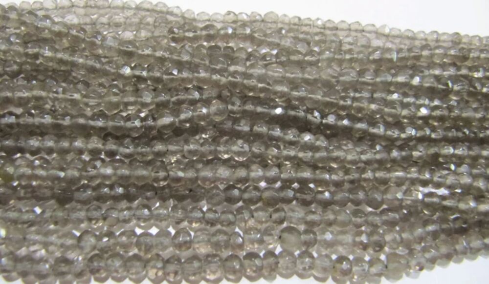 Natural Smoky Quartz Rondelle Faceted Beads 3-4 mm