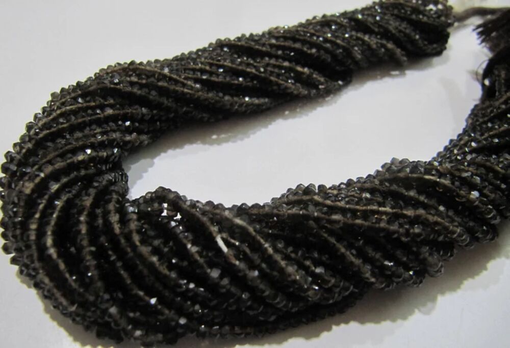 Natural Smoky Quartz Rondelle Faceted Beads 3mm