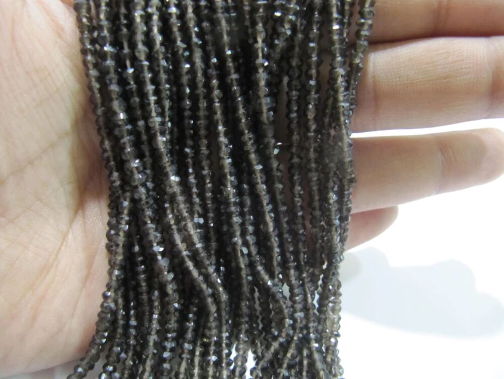 Natural Smoky Quartz Rondelle Faceted Beads 3mm