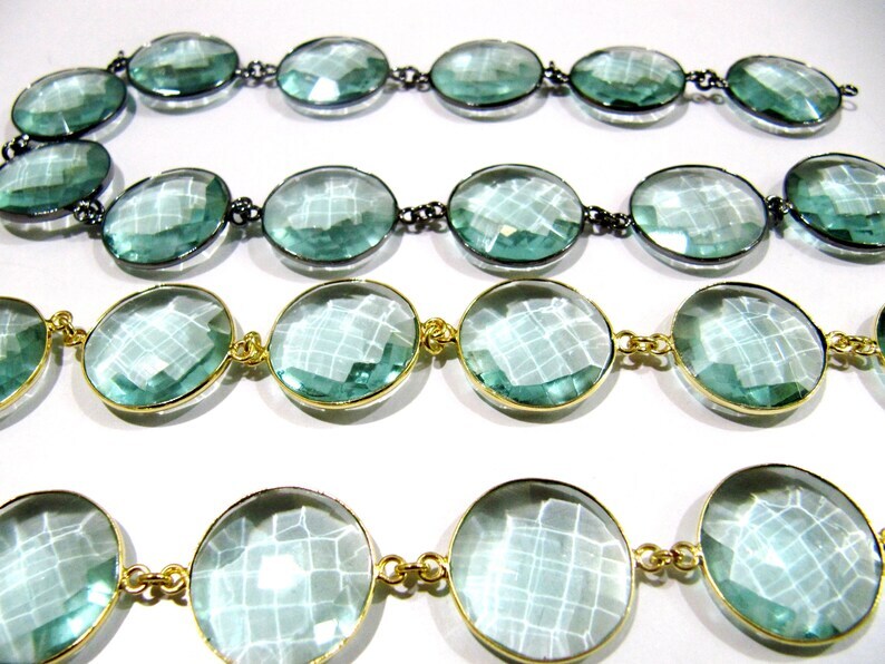 Green Amethyst Quartz Briolette Faceted Round Coin Shape 20mm