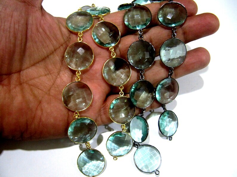 Green Amethyst Quartz Briolette Faceted Round Coin Shape 20mm