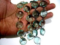 Green Amethyst Quartz Briolette Faceted Round Coin Shape 20mm