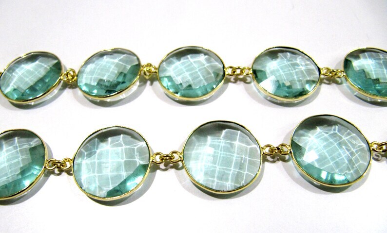 Green Amethyst Quartz Briolette Faceted Round Coin Shape 20mm