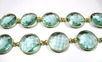 Green Amethyst Quartz Briolette Faceted Round Coin Shape 20mm