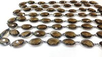 Natural Smoky Quartz Free Shape Briolette Faceted Bezal Connector Chain 12 to 15mm