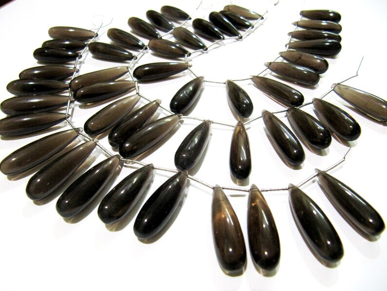 Natural Smoky Quartz Long Tear Drop Plain Smooth Beads